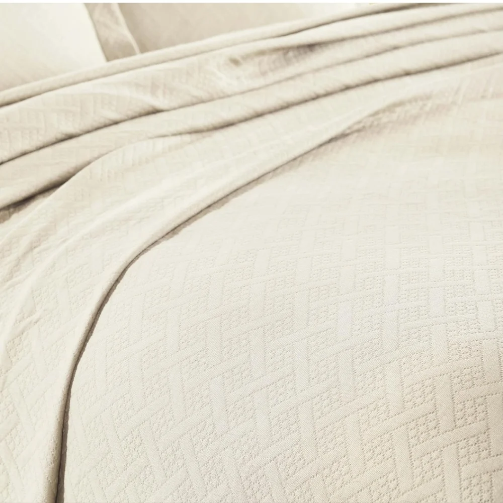 Superior Basketweave Cotton 3 Piece Bedspread Set, Home Decorative Quil Queen